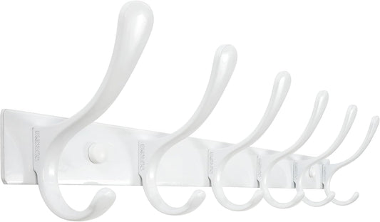 SKOLOO Heavy Duty Wall Mounted Coat Rack - 6 Hooks, Stainless Steel, Sturdy Coat Hooks for Hanging Clothes, Jacket, Hat, White