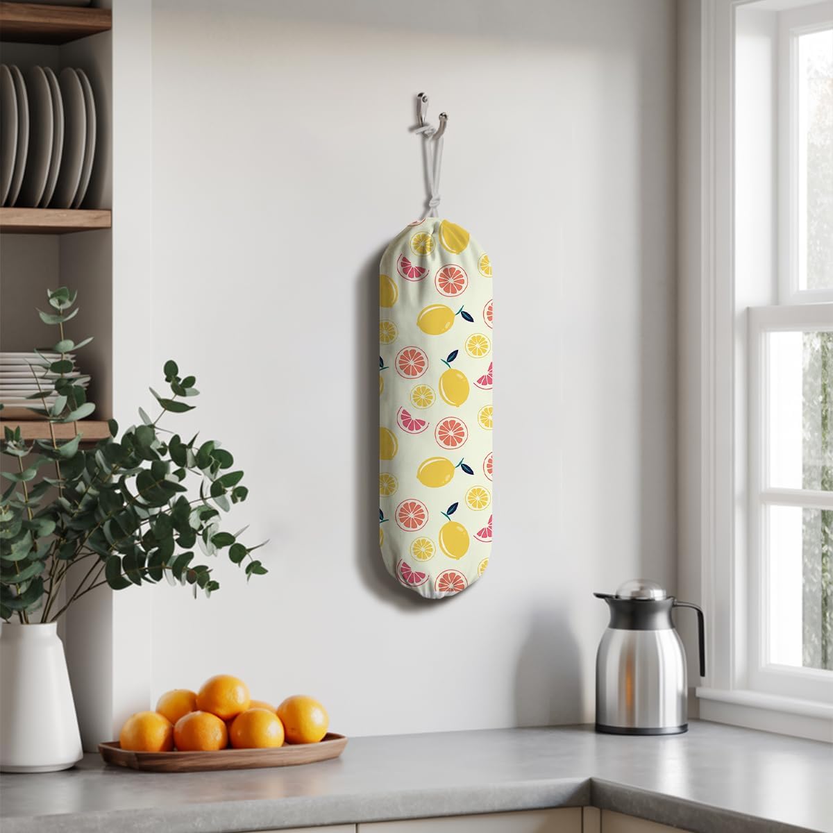 Lemons Plastic Bag Holder, Reusable Hanging Grocery Bags Holder, Pantry Organization, Summer Home Decor for Kitchen, Housewarming Gifts for Women, Kitchen Pattern Garbage Bag 63