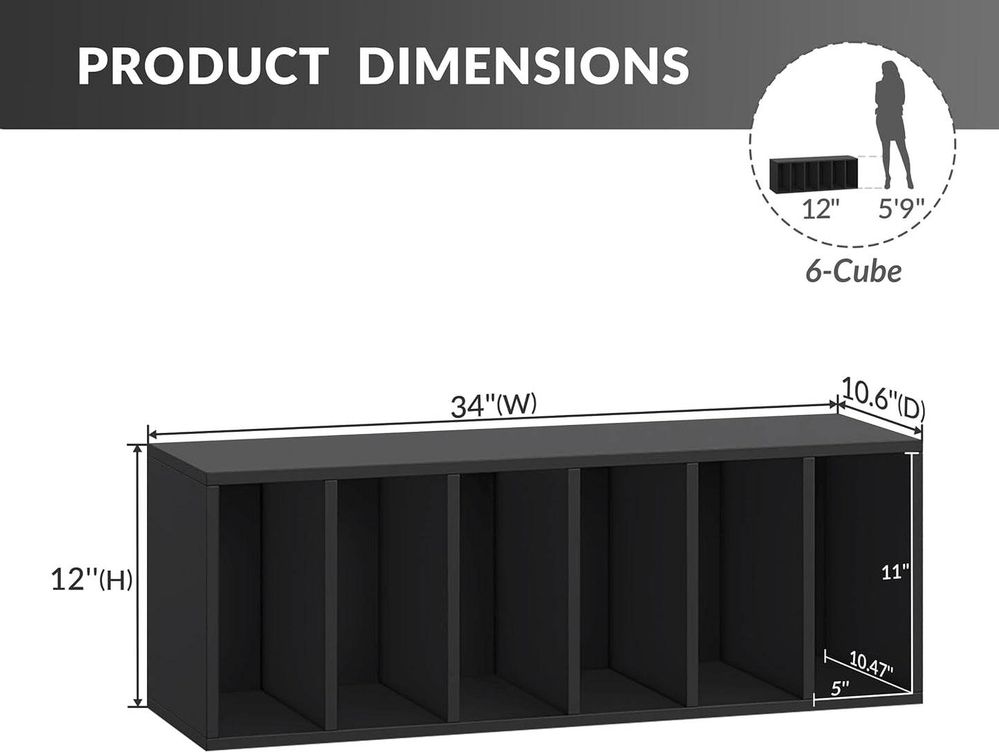 IOTXY DIY Modular Cube Bookcase - CubeXY Customizable Stackable Expandable Basic Shelving Units, 6-Cube Wooden Open Bookshelf with Removable Shelves for Books Organizer, Black