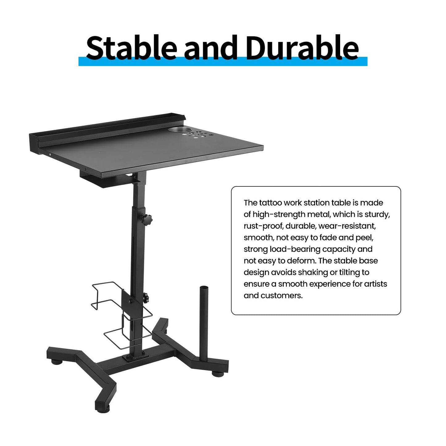 Tattoo Work Station Tattoo Salon Tray Cart Portable Work Table with Detachable Storage Shelf Tattoo Armrest Stand Adjustable Height Tattoo Stand Desk for Tattoo Supplies and Equipment