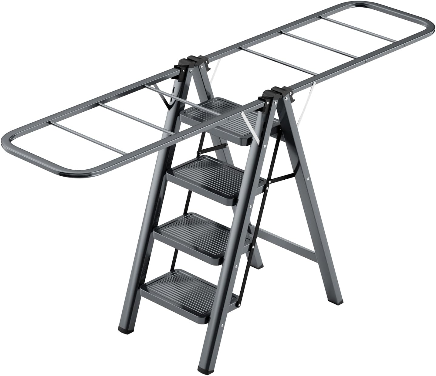 Multi-Functional 5 Step Ladder Used as Clothes Drying Rack,Sturdy Carbon Steel Ladder,Widened Pedal,Foldable & Portable Clothes Drying Rack, Space-Saving Design Indoor&Outdoor Drying (Black)