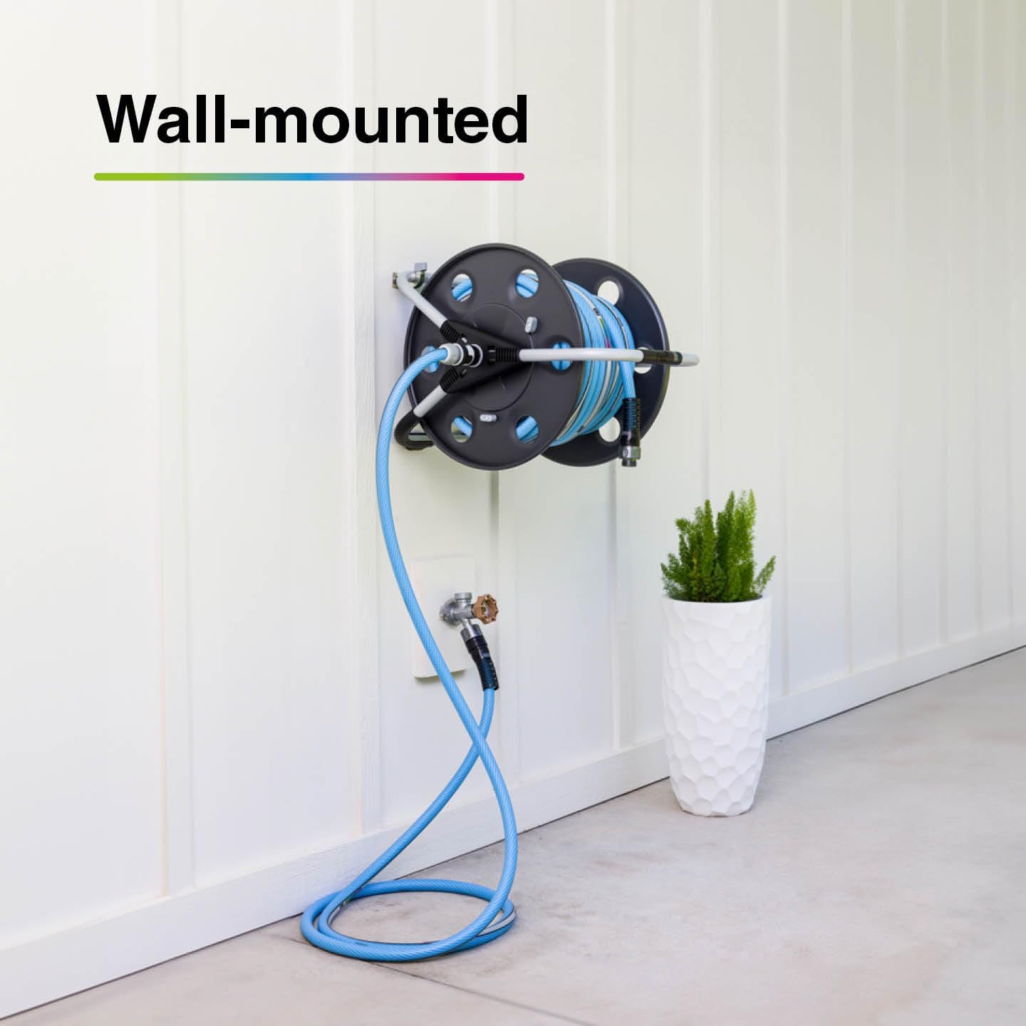 FITT Quantum durable, movable metal hose reel for floor or wall mounting, with durable, kink-proof and ultra-flexible NTS Water Hose 100-Feet x 5/8-Inch