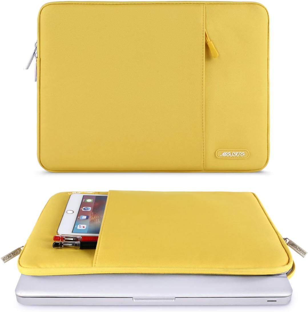 MOSISO Laptop Case 13.3 inch, 13-13.3 inch Laptop Sleeve Compatible with MacBook Air/Pro 13/Pro 14 M5 M4 M3 M2 M1, HP Dell ASUS Lenovo,Polyester Vertical Computer Sleeve Bag with Pocket, Yellow