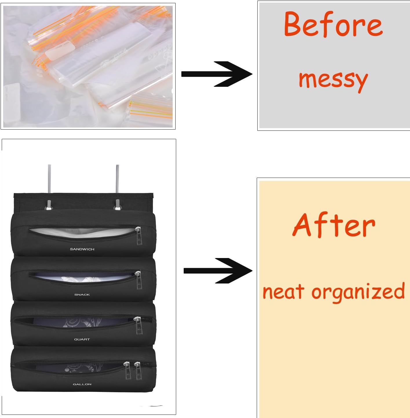 Zipper Bag Organizer Compatible with Gallon, Quart, Sandwich & Snack Food Storage Bag, Kitchen Plastic Bag Storage Organizer for Kitchen RV Camper