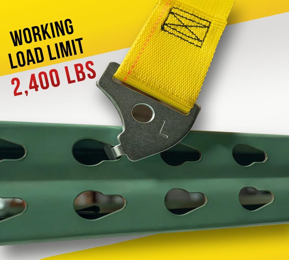Mytee Products 8 Pack 2"x122.5" Pallet Rack Safety Straps for 10 ft Pallet Bays - 2400 lbs Breaking Strength Rack Safety Straps for Holding Pallets in Place - Warehouse Storage Shelving Accessories