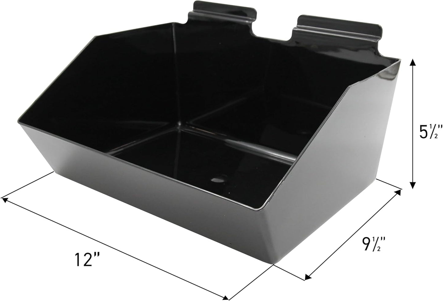 SSWBasics 12 x 5 ½ x 9 ½ inch Black Plastic Dump Bin - For Slatwall - Set of 2 - Perfect for Retail, Convenience Store, Salon, and Home Use For Storage and Organizing
