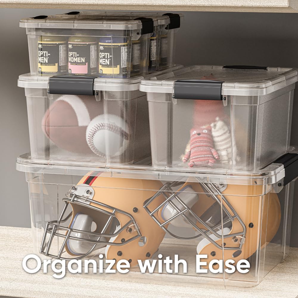 Superio Storage Bins with Lids, Clear Plastic Containers for Organizing, Stackable Totes, BPA Free, Odor Free, Organizer Boxes for Home, and Dorm (6 Pack, 36 Qt)