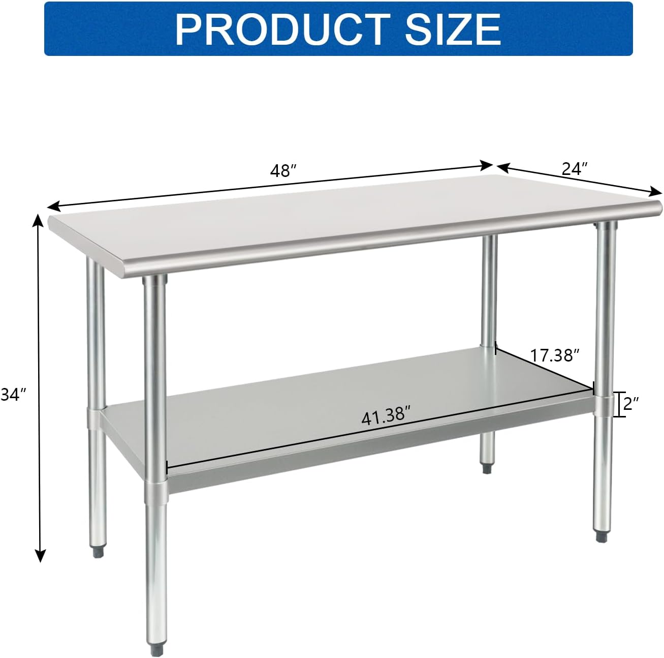 HARDURA Stainless Steel Table 24X48 Inches with Undershelf and Galvanized Legs NSF Heavy Duty Commercial Prep Work Table for Restaurant Kitchen Home and Hotel