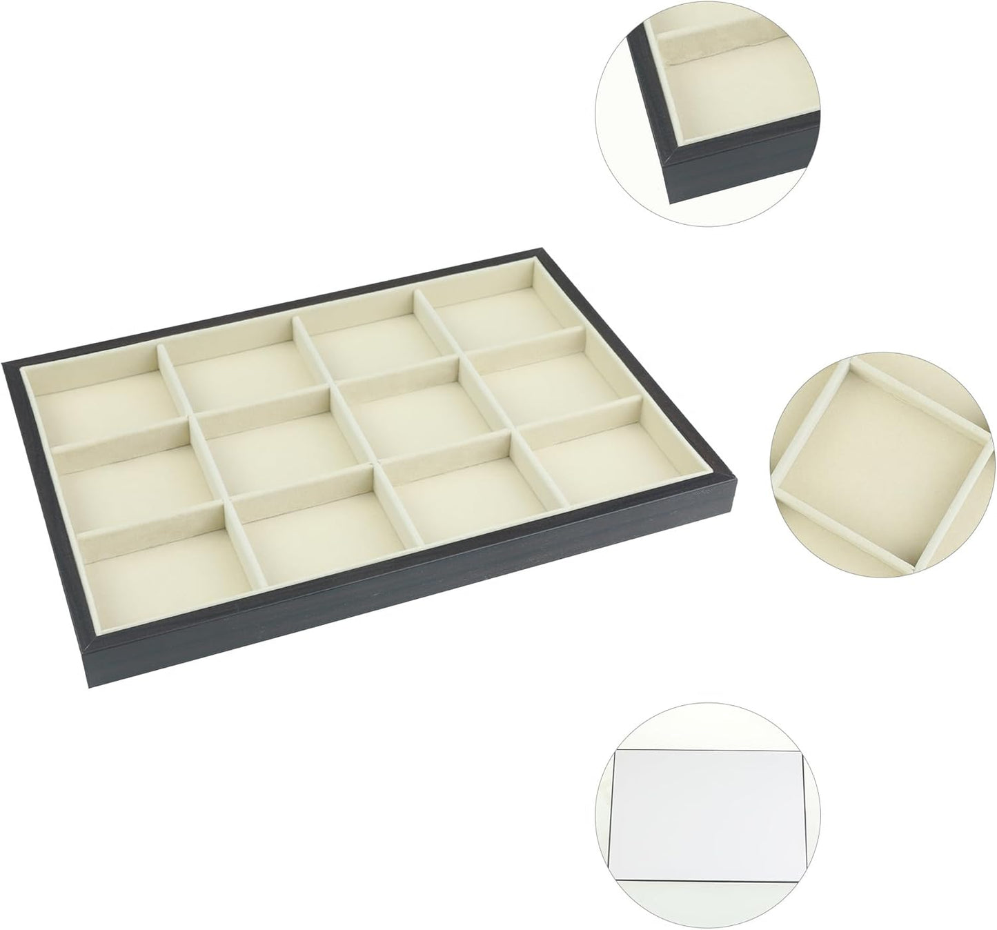 uxcell Velvet Jewelry Organizer Trays with Removable Dividers for Drawers, Jewelry Organizer Drawer Inserts Container Display Case 12 Grid Tray Black