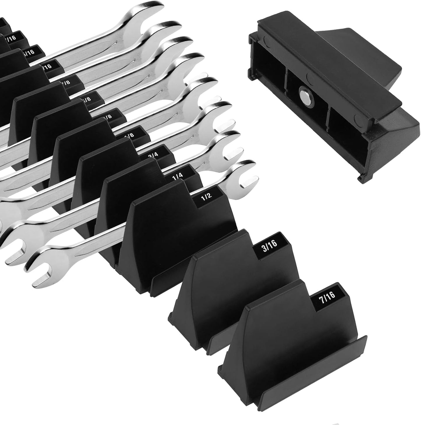 Makerfire 40PCS Magnetic Wrench Organizer for Tool Box Drawer Organization and Storage, Modular Wrench Holder/Rack Set with Metric & SAE Labels (Black)