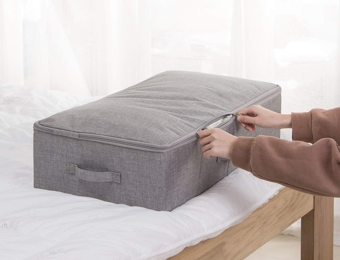 iwill CREATE PRO Pack of 2, Folding Zip Lidded Under Bed Storage Bins, Good for Shoes, Duvets, Clothes Organiser, Light Gray