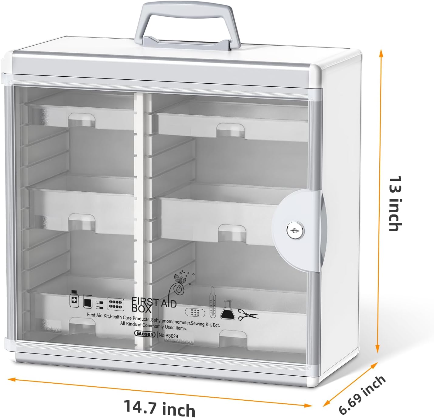 Glosen Medicine Cabinet with Key Wall Mounted Medication Lock Box 【 Silver 15x 6.7 x 13 Inch】 Portable Storage Container Big Capacity