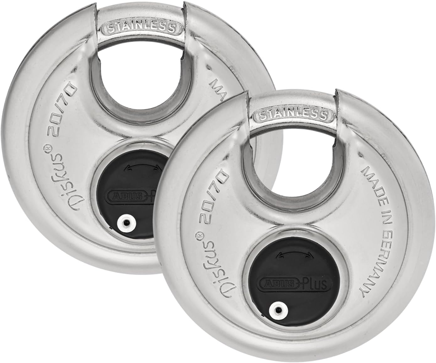 ABUS 20/70 2 Pack Heavy Duty Diskus Storage Padlock with 2 Keys for Storage, Outdoor, Commercial, 2.75in (70mm) Wide, Keyed Different