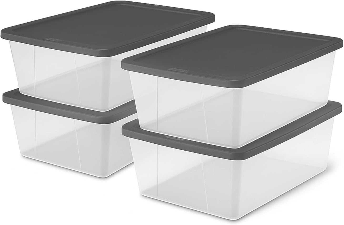 HOMZ 4-Pack Snaplock, Small Clear Plastic Storage Organizer Bins w/Lids, 12 Quart, Gray - Stackable Container Boxes for Bedroom, Bathroom, Garage, and Office Organization