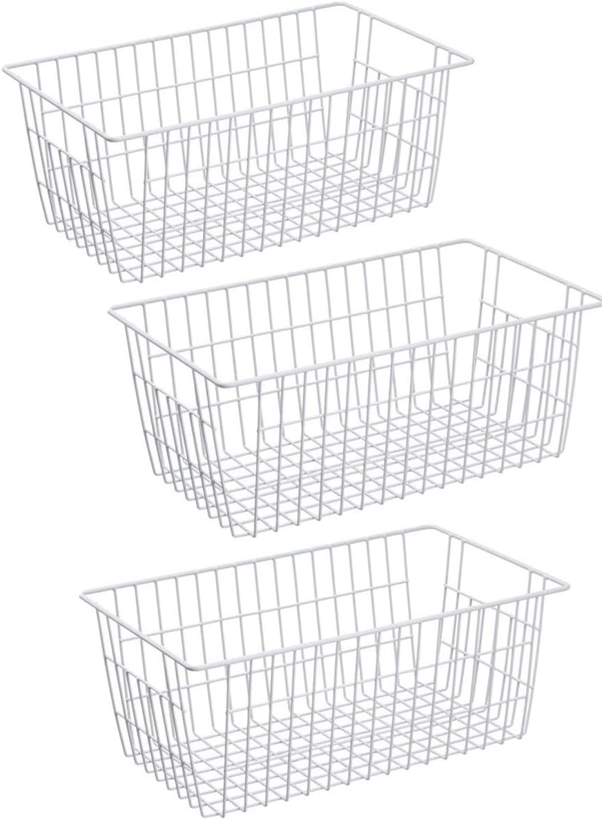 Wire Storage Basket Freezer Organizer Bins Metal Wire Baskets Organizer Storage Baskets for Kitchen, Cabinets, Pantry, Freezer, BathroomSet of 3