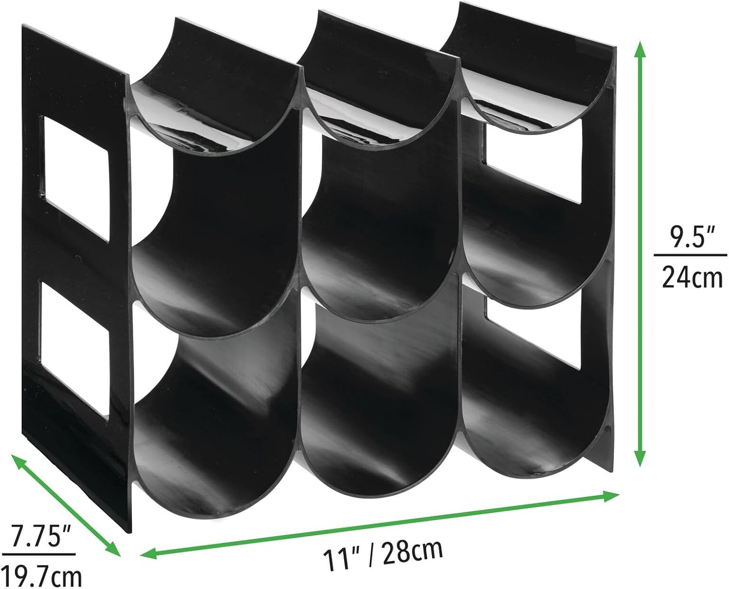 mDesign Plastic Water Bottle Organization/Wine Rack Storage Organizer for Kitchen Countertops, Cabinet, Bin, Pantry, Fridge, Refrigerator, 3 Tiers, 9 Bottles, Lumiere Collection - Black