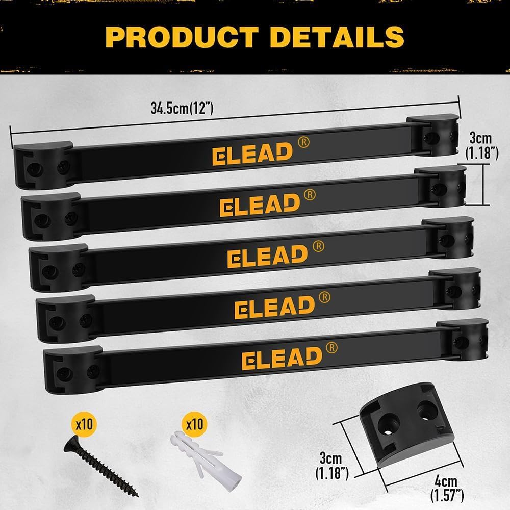 ELEAD 6-Piece 12" Magnetic Tool Holder Storage Organizer - Wall Mount Rack Garage Organization Power Magnet Hanger Workbench Board Slatwall Van Organizers Mounted Hanging Strip