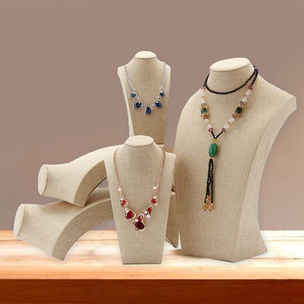 Necklace Display Bust, 9.8" high Beige Linen Jewelry Holder for Necklaces & Bracelets, Figure Display Stand for Jewelry Shop & Personal Makeup (25cm*14cm)