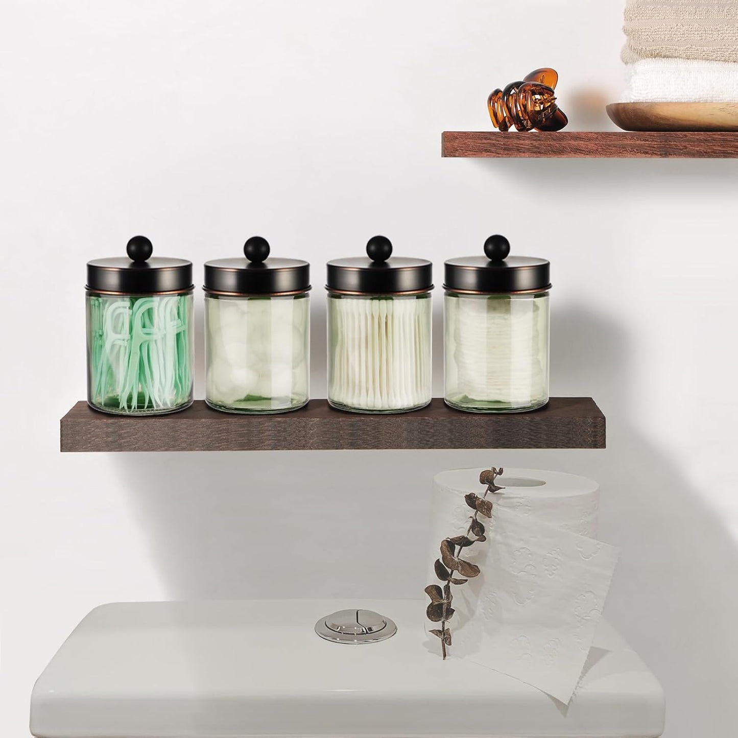 Amolliar Sage Green Apothecary Glass Jar With Metal Lid & Stickers, Bathroom Qtip Holder Storage Canister, Farmhouse Decor for Cotton Balls, Cotton Swabs, Makeup Pads, Bath Salt, Floss, ORB 2 Pack