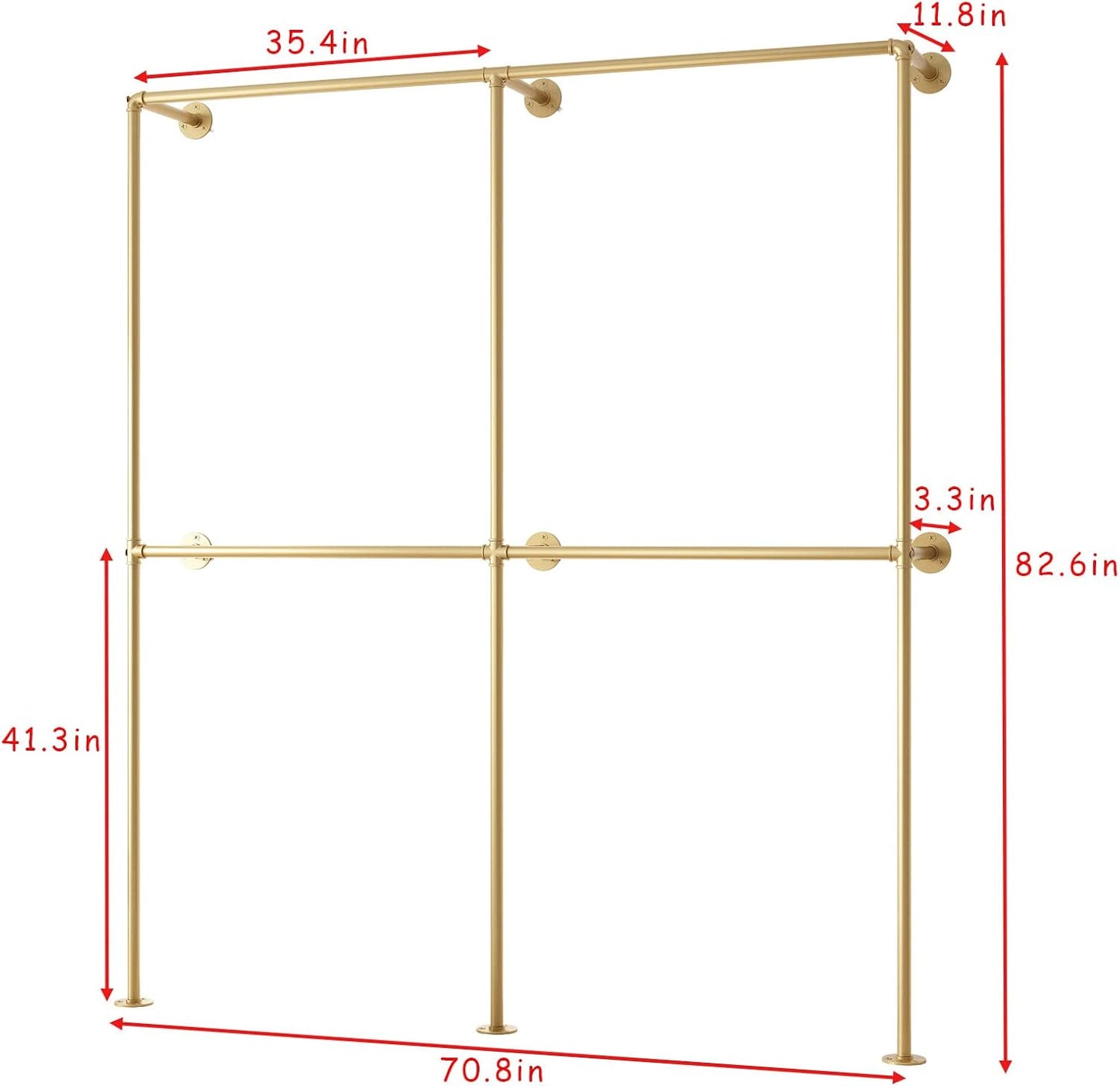 Gold Pipe Clothing Racks Wall Mount Gold Clothes Rack, Heavy Duty Industrial Pipe Clothes Racks Retail Display Hanging Rod for Closet Storage, Laundry Room