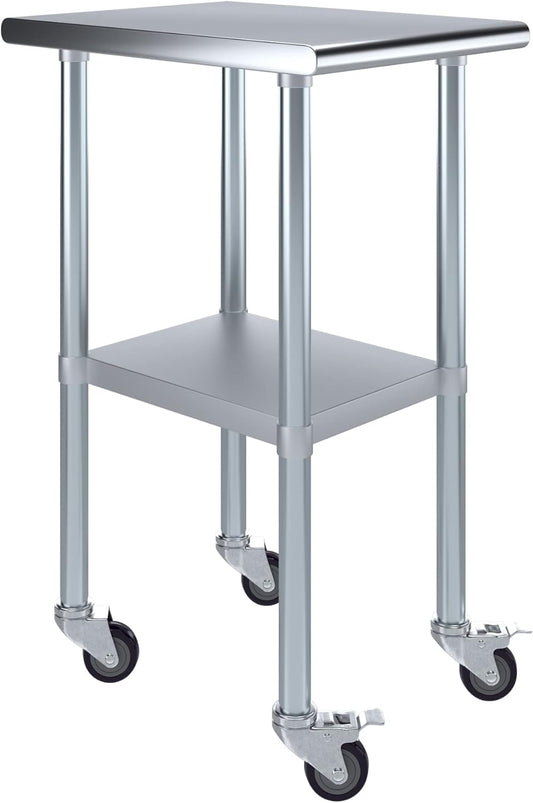 AmGood 18" Long x 24" Deep Stainless Steel Table with Casters