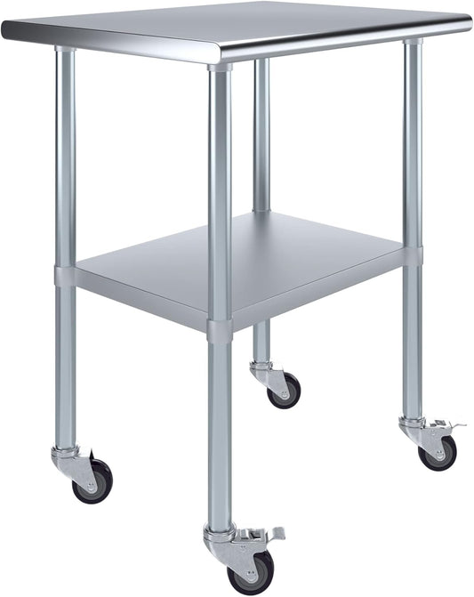AmGood 30" Long x 24" Deep Stainless Steel Table with Casters