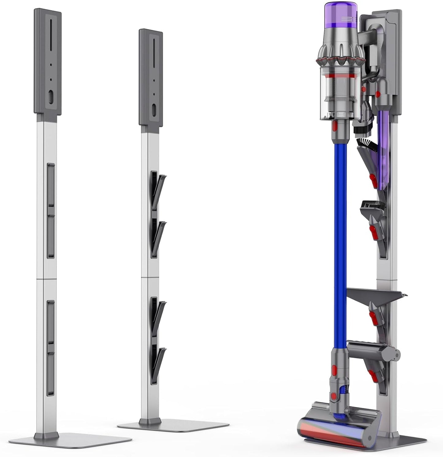 Vacuum Stand for Dyson with Foldable Storage Hooks and Heavy-Duty Carbon Steel Base, No Drill Installation, Space-Saving Organizer for All Dyson Cordless Vacuums & Accessories