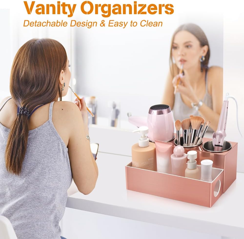 Hair Tool Organizer - Bathroom Vanity Organizers and Storage, Hair Styling Accessories Hot Tools Organizer Hair Dryer, Blow Dryer, Curling Iron, Flat Iron, Hair Straightener, Pink
