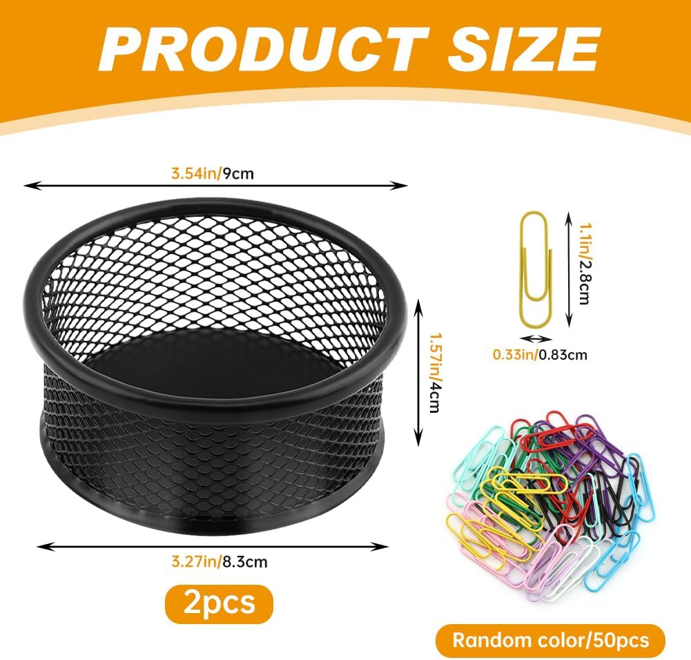 Paper Clip Holder With 50PCS Colored paper clips, 2/4PCS Stackable PaperClip Organizer for Desk,Metal Mesh PaperClip Holders with Non-Slip EVA Pad,for Office Binder Box(2pcs)
