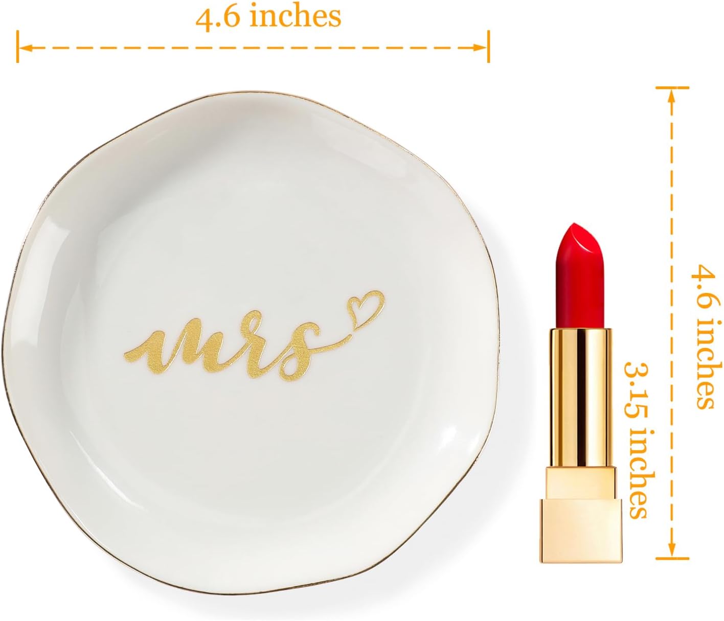 HOME SMILE Mrs Ring Dish, Engagement&Wedding Gifts for Women, Bridal Shower Present,Ceramic Jewelry Tray, 4.5"