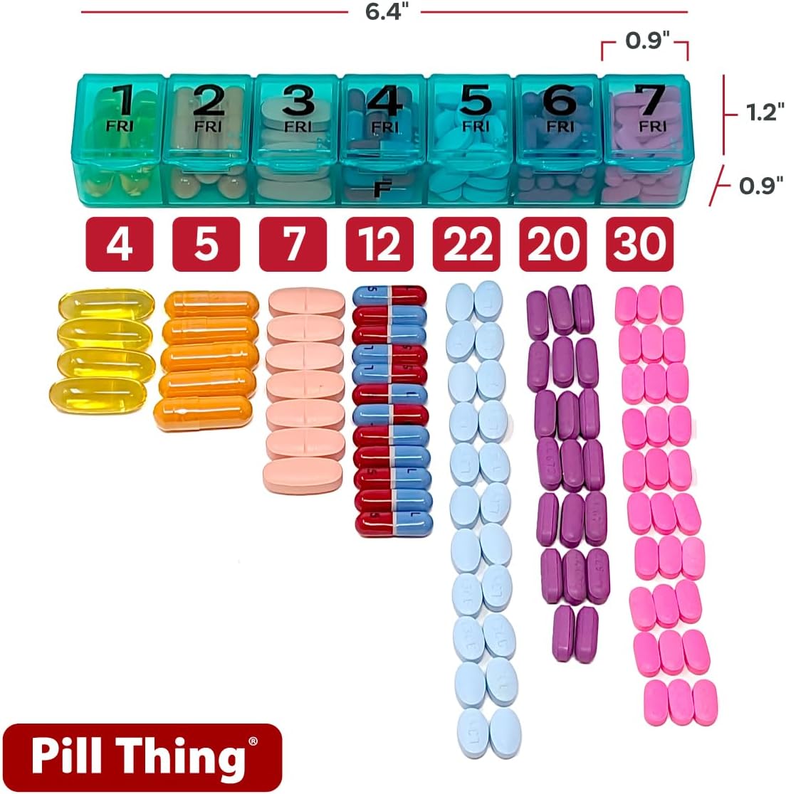 7 Times a Day Weekly Pill Box Organizer Case, Secure 7X Pillbox with Medication Schedule, Includes Premium Lifetime Subscription to Medisafe App (7 Time-a-Day)