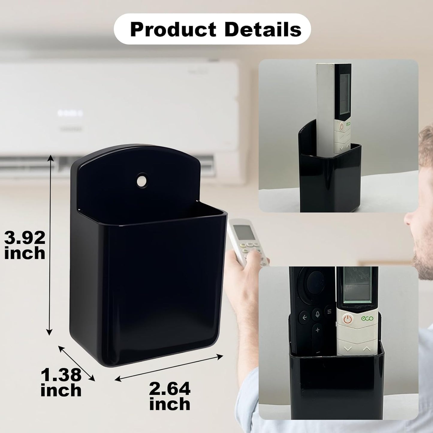 4Pcs Remote Holder Wall Mount, Remote Control Holder for AC TV, Wall Mount Box Organizer with Self Adhesive and Screws for Home Office Storage