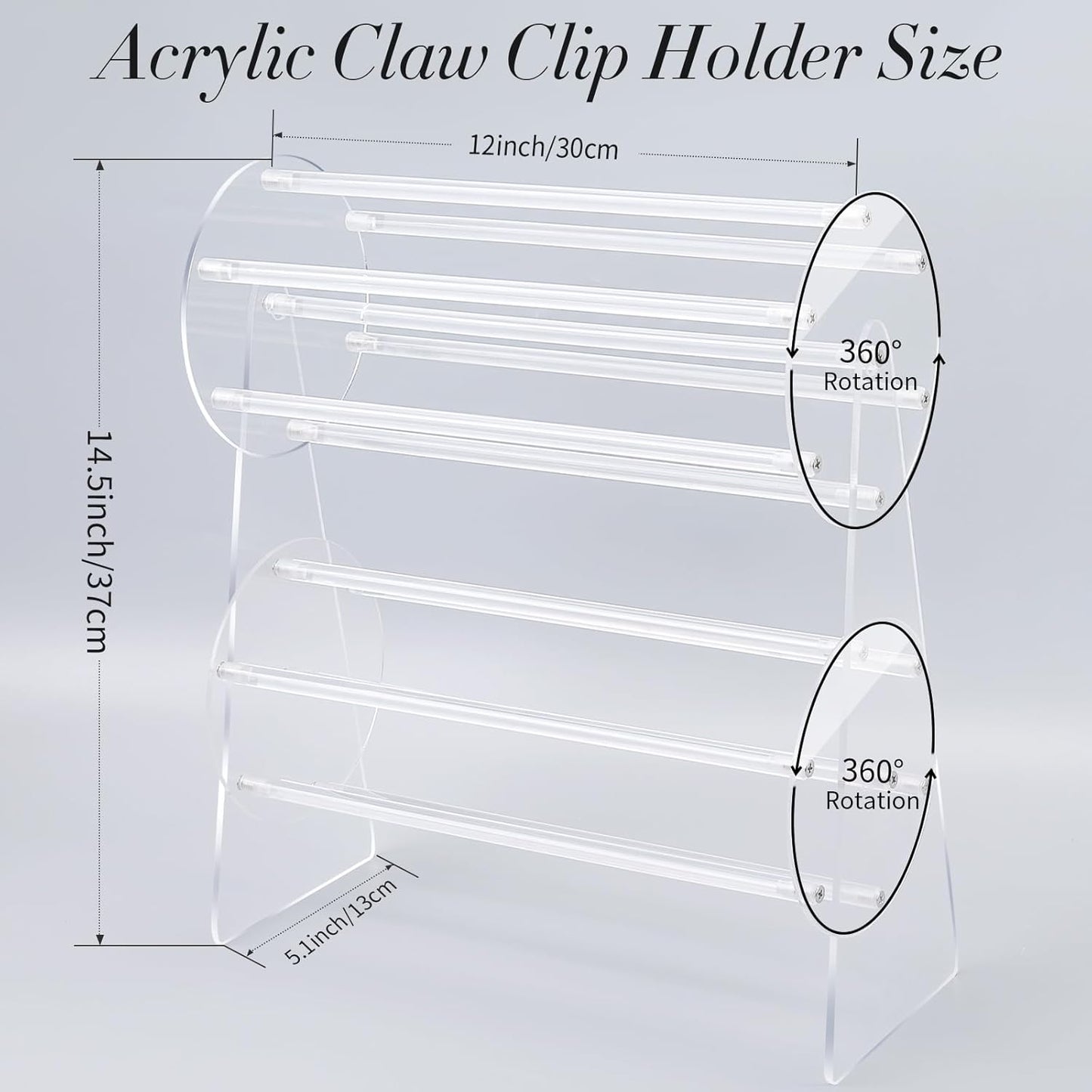 SNOWSTAR Acrylic Claw Clip Organizer Holder,360-Degree Rotating Claw Clip Holder and Storage,Hair Clip Organizer Display Clear Stand for Women and Girls