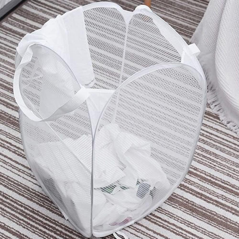 Larpur Pop Up Laundry Hampers, Portable Mesh Laundry Baskets, Collapsible Clothes Laundry Bin for Bedroom, Travel, Bathroom, College Dorm, White - 2 Pack
