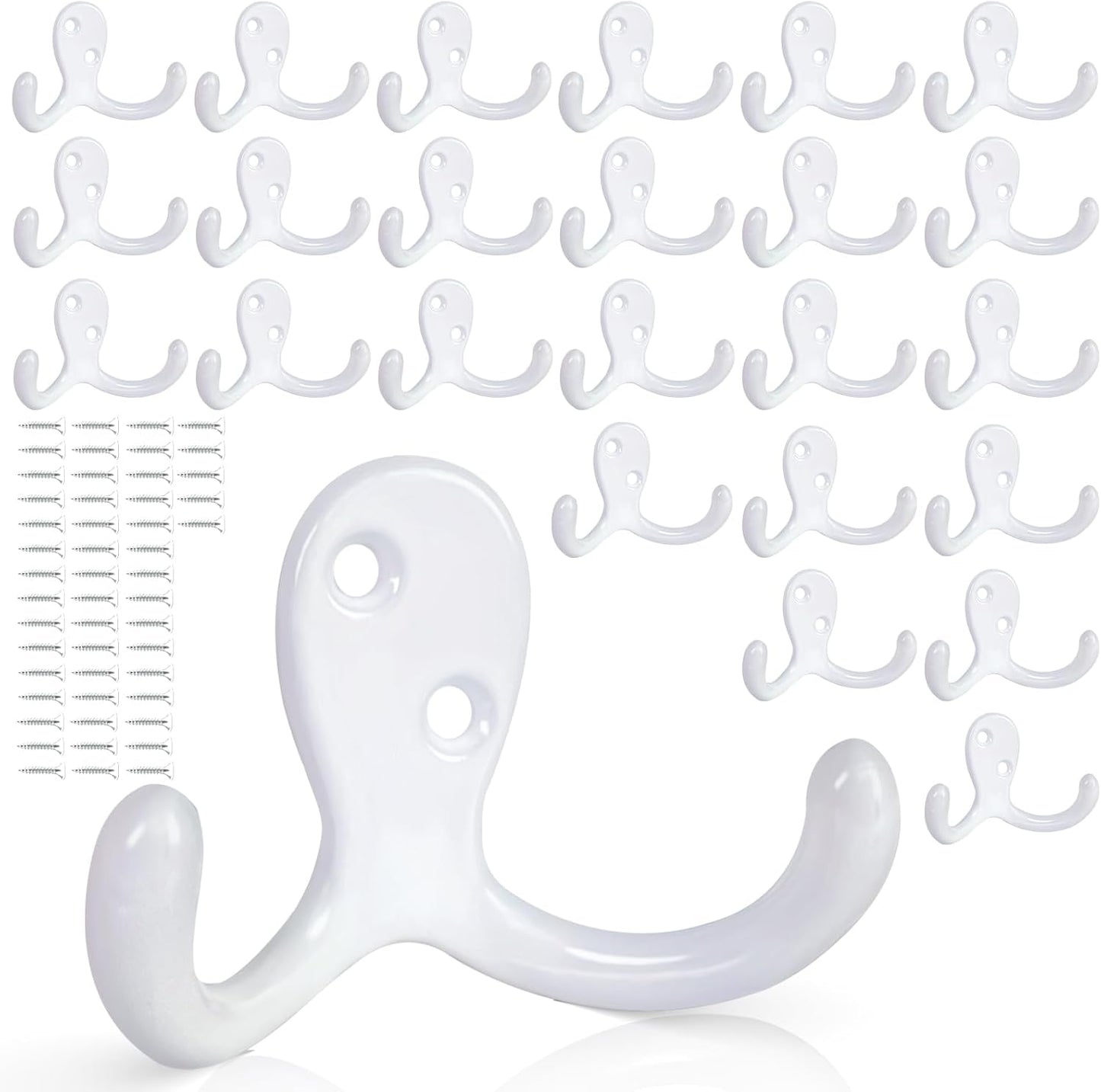 25 Pack Coat Hooks Wall Hooks for Hanging, Heavy Duty Double Prong Metal Hook Wall Mounted for Living Room, Bathroom, Kitchen, Bedroom for Coat, Bag, Scarf, Towel, Hat, Key, Cup (White)
