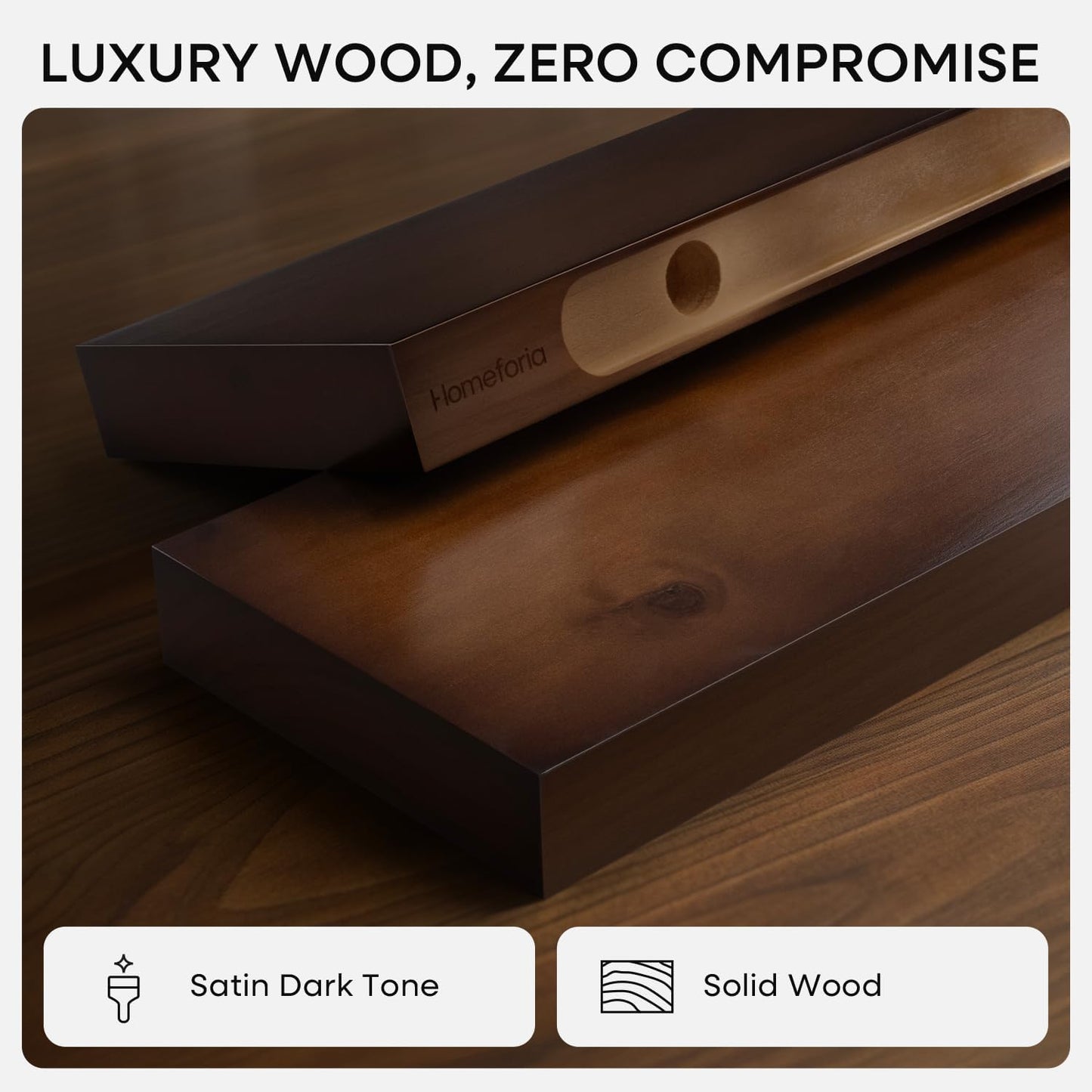 Homeforia Walnut 42 inch Floating Shelves, High End Solid Real Wood 42inch Floating Shelf for Wall, Large Dark Brown 42 inches Long Floating Shelves, Heavy Duty Bracket, 42 X 6.5 X 1.75 inch, Set of 2