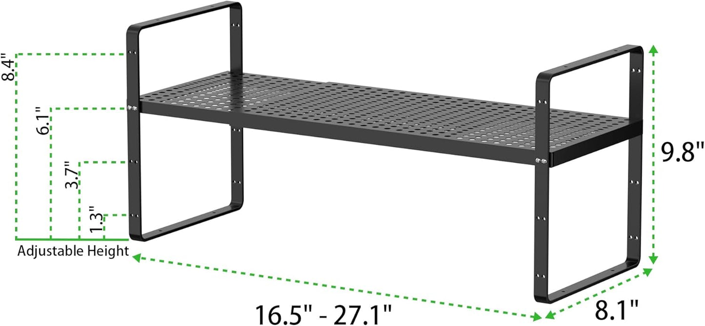 Expandable Cabinet Organizer Shelf, Stackable Shelf Riser for Small Kitchen Pantry Desk Cupboard Tabletop Countertop Home Office, Heavy Duty, Black Small 1 Pack