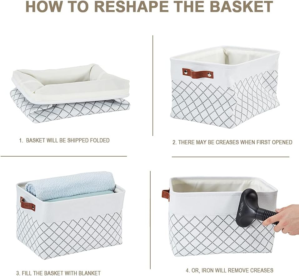 DECOMOMO White Storage Bins Fabric Storage Baskets for Shelves, Linen Closet Organization Toys Nursery (White Check, Large - 3 Pack)