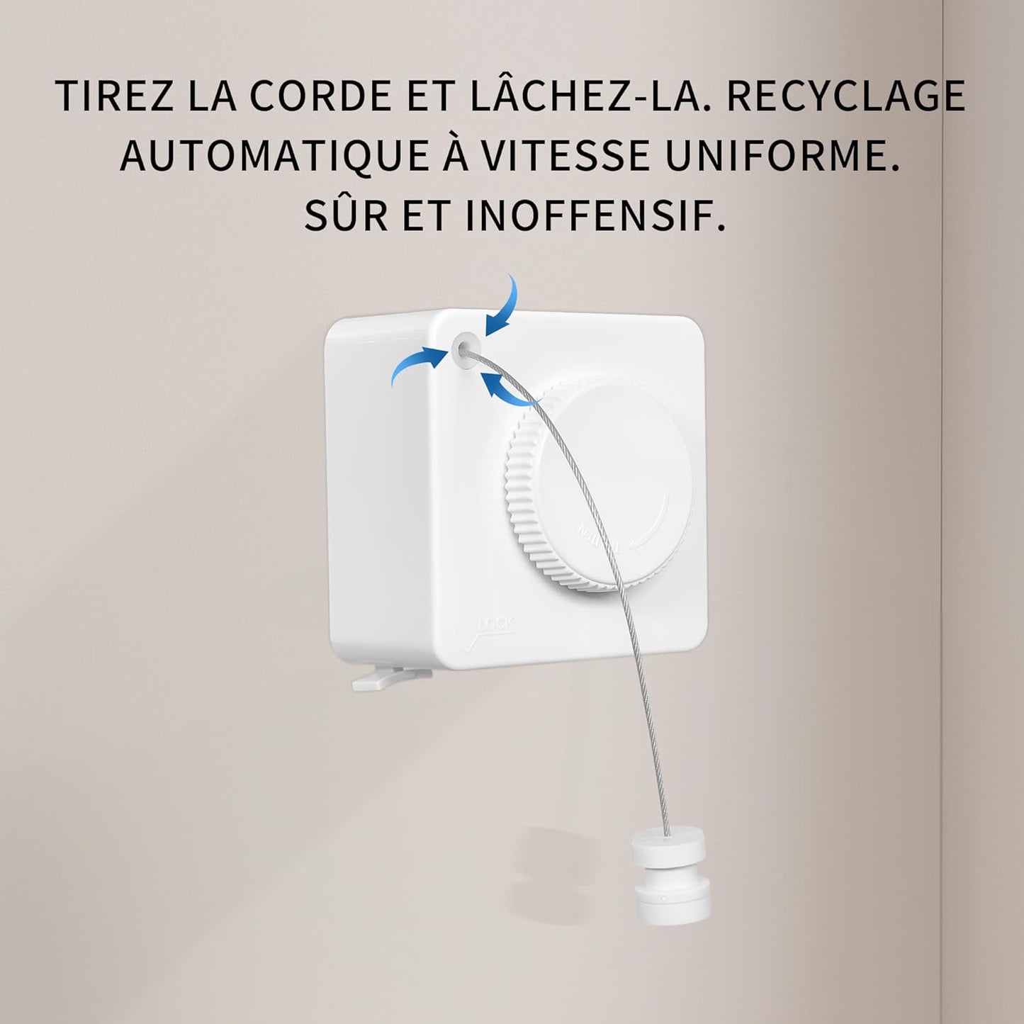 JOOM Retractable Clothesline Heavy Duty Clothes Drying Laundry Line Wall Mounted Easy Hanging Clothes Drying Laundry Line Retracting Hanging Lock to Prevent Sagging (Square,White)