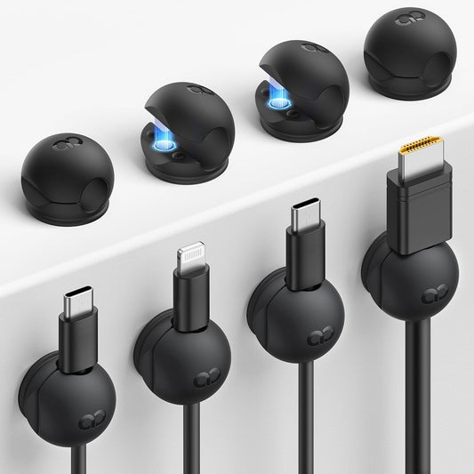 8Pack Magnetic Cord Organizer Clips - Lamicall [Mini-Soft Silicone] Cable Management for Phone Charger Cord, Durable Adhesive Cable Holder for Desk Nightstand, Home Office Organizer Gadget Accessories