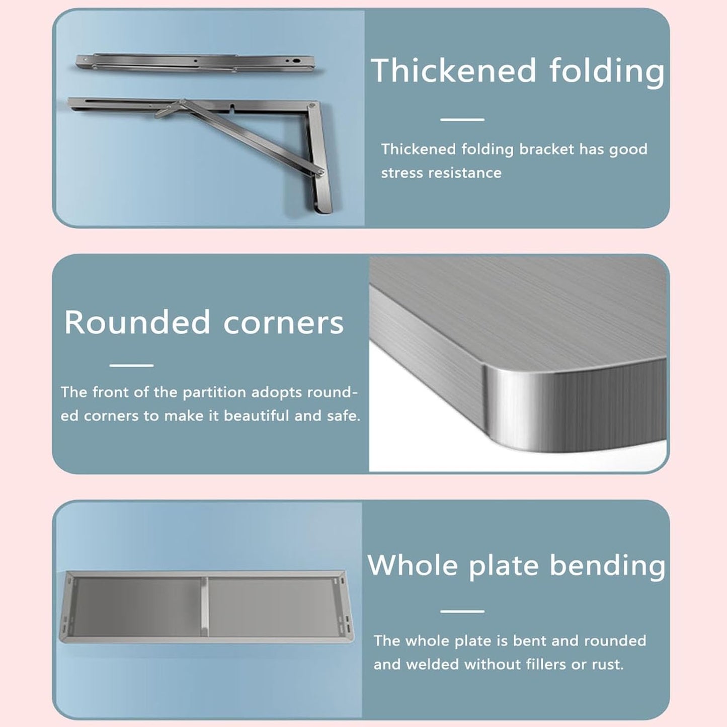 304 Stainless Steel Folding Wall Shelf Wall Mount Kitchen Storage Shelves Rounded Corners Food-Grade Folding Table Thickened Bracket for Laundry Room Garage Restaurant.(80x40cm/31.5x15.7in)