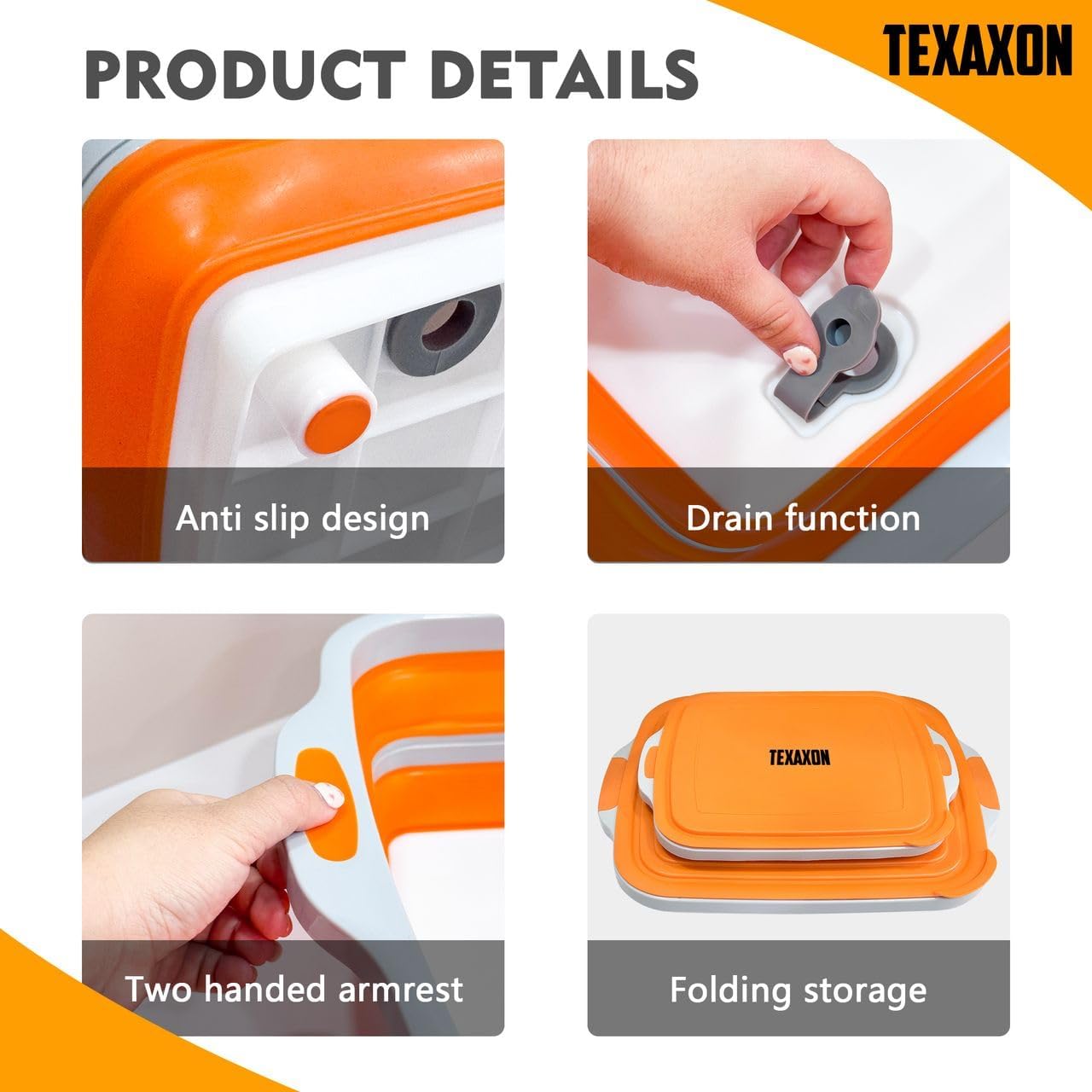 8L/16L BBQ Prep Tub with Cutting Board, Lid & Complimentary Mitts/Gloves – Collapsible Bucket for BBQ, Marinade, Picnic, Camping, Meat Prep – Orange/Black (Orange, X-Large)