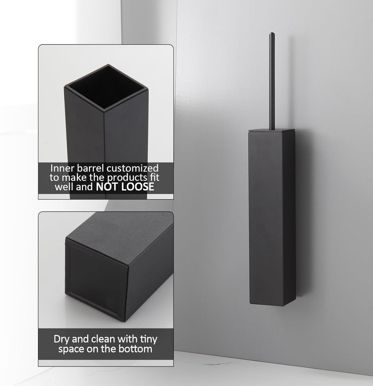 BGL Toilet Brush and Holder Set Matte Black Wall Mounted for Bathroom Square Design
