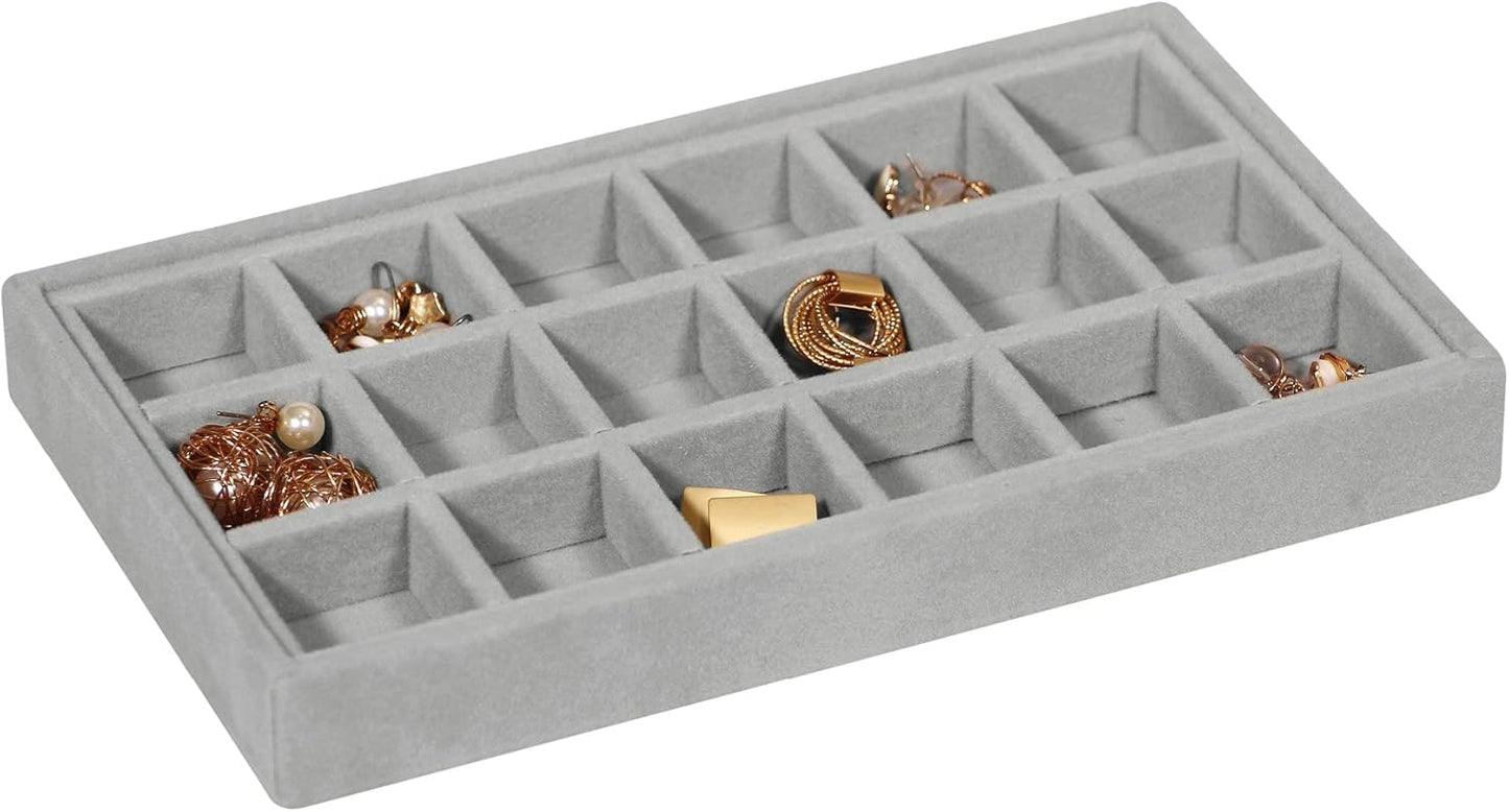 DIOMMELL 8 Pack Stackable Velvet Jewelry Trays Organizer, Jewelry Storage Box Display Trays Showcase Holder Closet Dresser Drawer Organizer for Earring Necklace Bracelet Ring Accessary