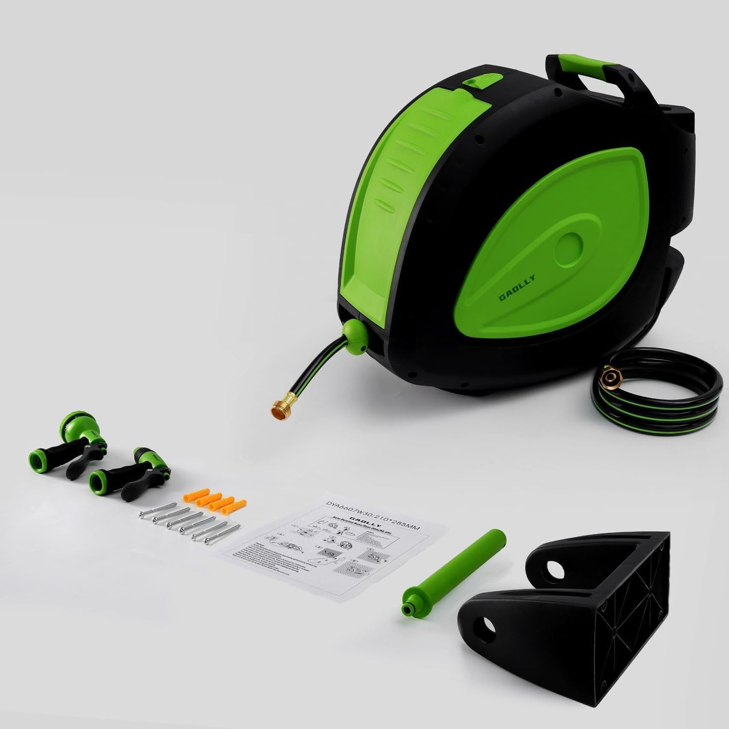 Garden Hose Reel 1/2 Inch x 100 ft, Any Length Lock,Super Heavy Duty,Slow Return System, Wall Mounted and 180 Deg Swivel Bracket, Two Sprays