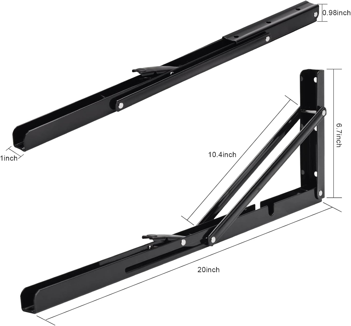 YUMORE Folding Shelf Brackets, 20 Inch Heavy Duty L Bracket, Black DIY Collapsible Shelf Bracket for Workbench Folding Table Hinge, Max Load: 330lb, Pack of 2