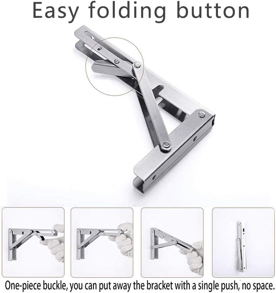 Folding Shelf Brackets, Max Load 300 lb, Heavy Duty Stainless Steel Collapsible Wall Mounted Shelf Brackets for Table, Space Saving DIY Bracket, Pack of 2 (2, 22 Inch)
