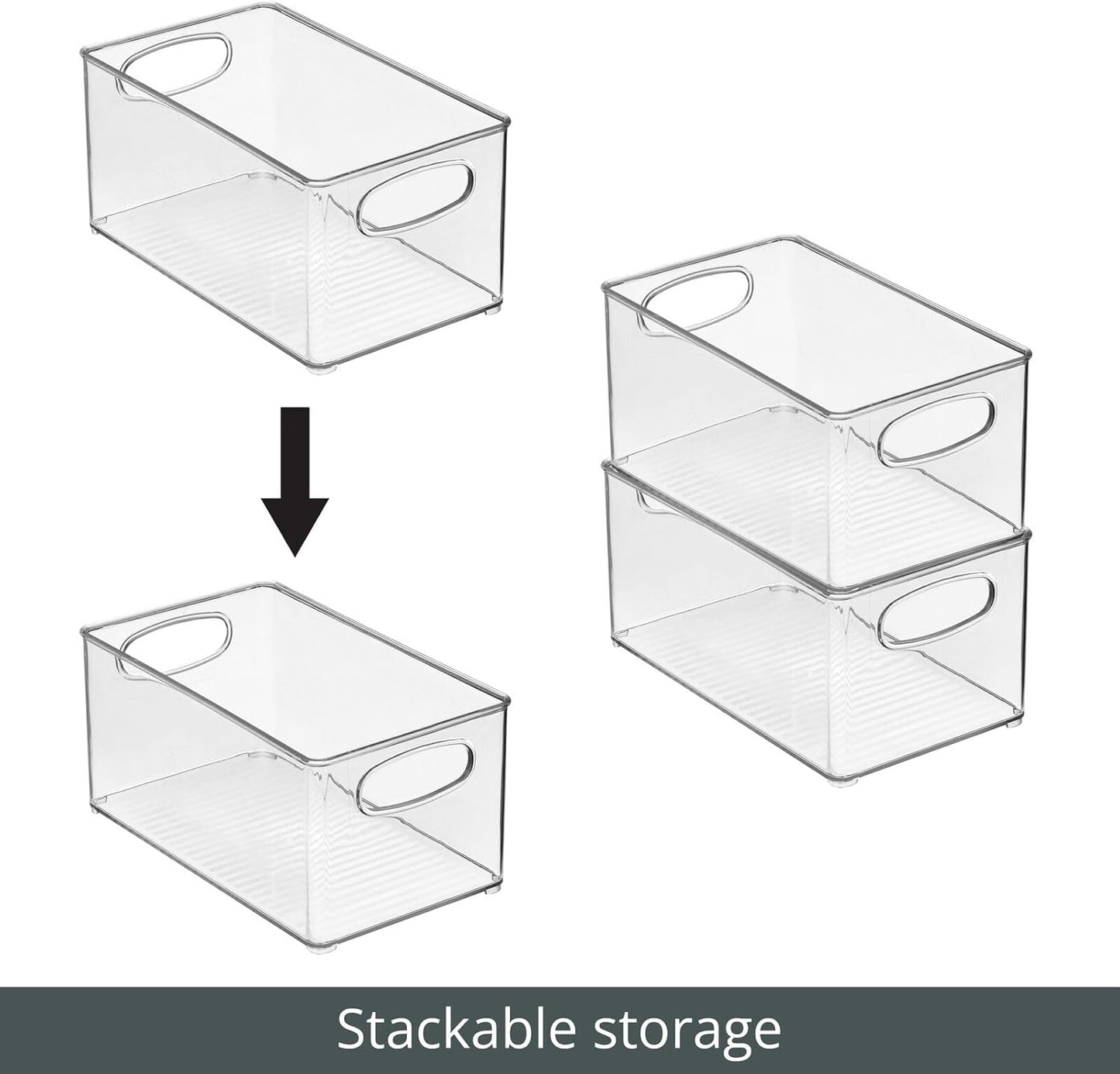 mDesign Plastic Home Closet Organizer - Basket Storage Holder Bin w/ Handles for Bedroom, Bathroom, Cabinet Shelves, Entryway, and Hallway - Holds Sweaters, Purses - Ligne Collection - 4 Pack - Clear