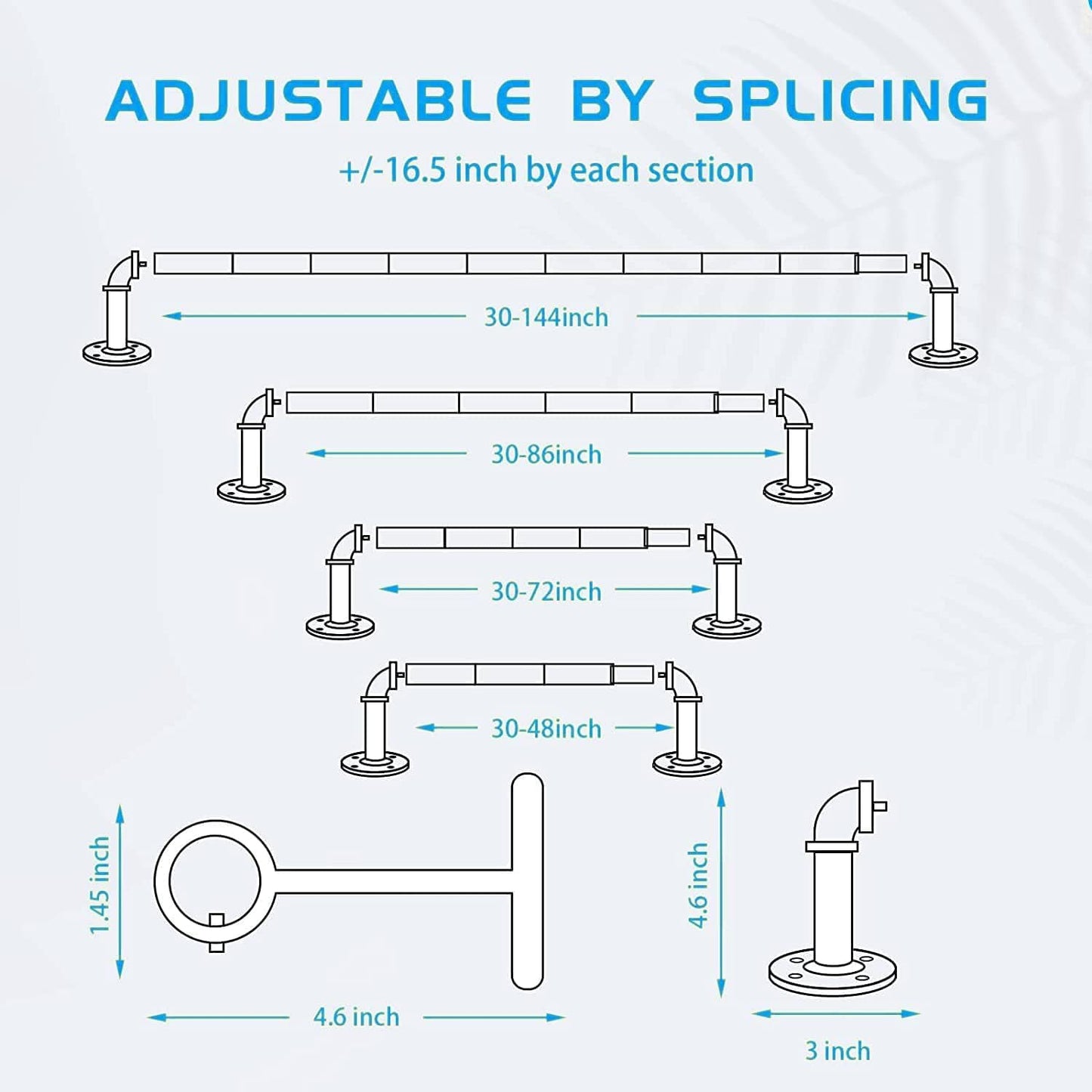 Industrial Curtain Rod, Curtain Rods for Windows 48 to 84 Inch, Rustic Wrap Around Curtain Rod, Fits Blackout Curtain, Indoor and Outdoor, Size: 30-86 Inch