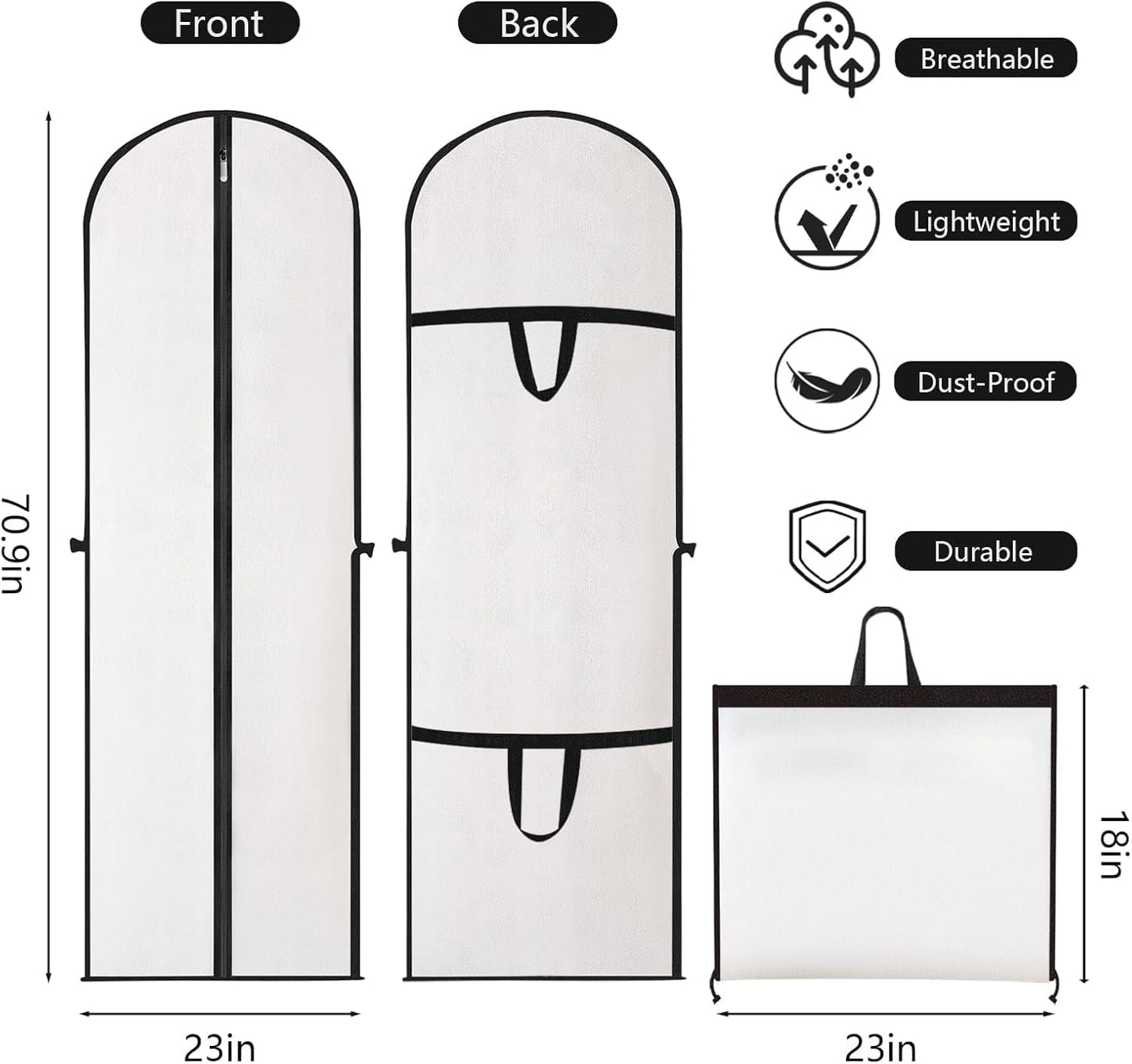2 Pack Garment Bags for Travel, 71" Hanging Dress Bags Waterproof Suit Bag for Gowns Dresses Long Garment, Foldable & Portable Garment Bag